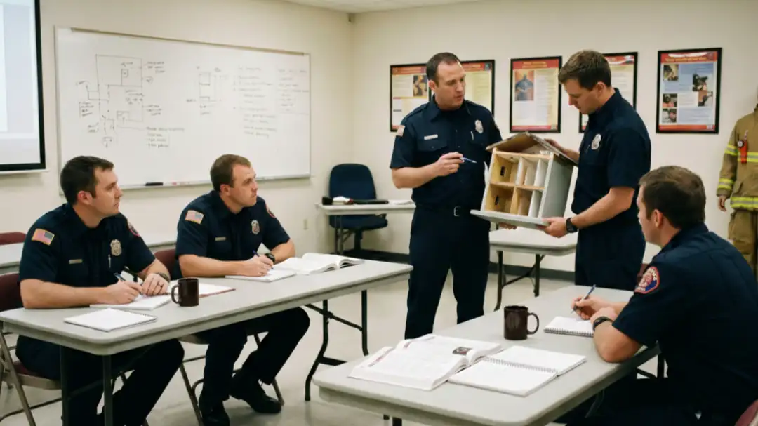 firefighters training with house scale model
