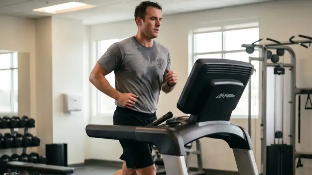 man running on treadmill firefighter fitness