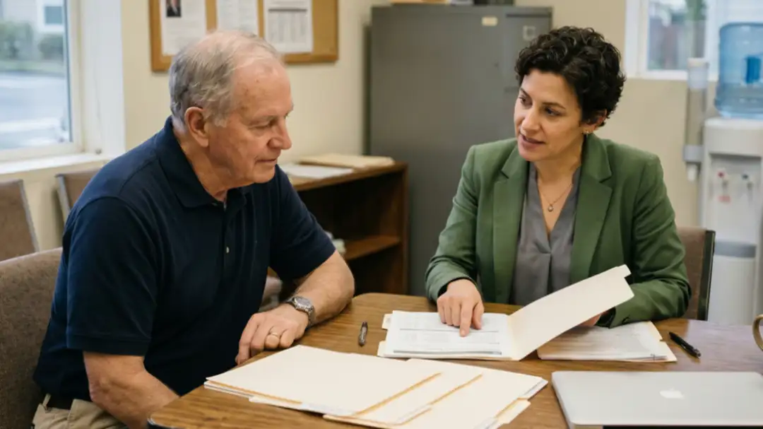 professional advisor discussing pension and retirement benefits